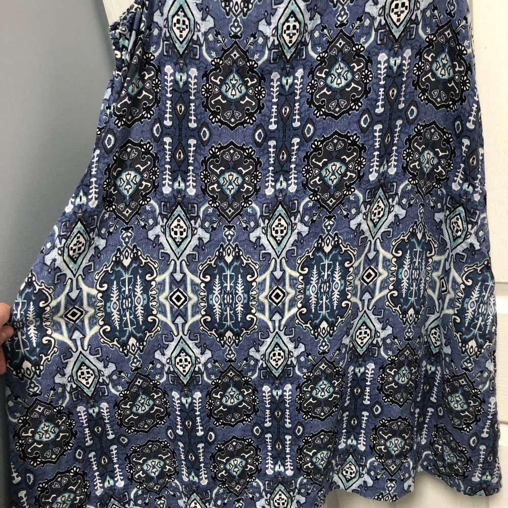 Rachel Zoe 100% linen summer casual blue tribal ikat print tank dress size S - Picture 4 of 11